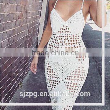 Women crochet hollow braces dress , crochet beach dress wholesales