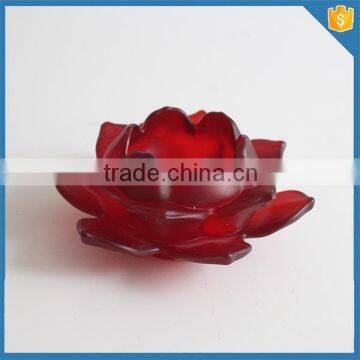 frosted red color lotus flower crystal glass tealight candle holder for wedding decoration