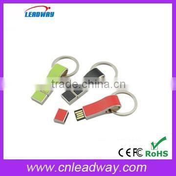 Embossed logo leather usb stick with keychain(128MB-32GB)