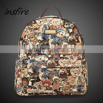 2016 fashion 100% canvas bear backpack for student wholesale