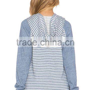 2015 Ladies Plain Stripe Hoodie Top With Drawstring Tie and Kangaroo Punch Pocket photo-3