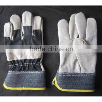 Light Color Furniture Leather Glove with Denim Fabric Back