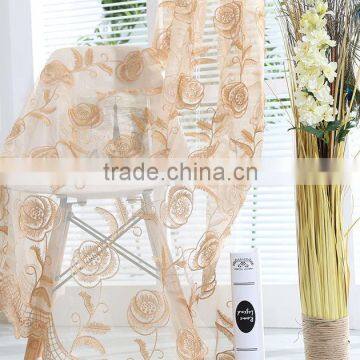 Modern European embroidered floral design sheer curtain fabric in bedroom