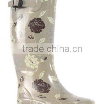 ladies Gray buckle flower rubber rain boots