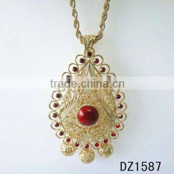 new design ruby beads necklace rhinestone gold morocco pendant