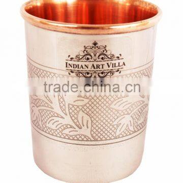 IndianArtVilla Handmade Designer Steel Copper Glass Goblet 250 ML - Serving Water Drinkware Home Hotel Restaurant Good Health