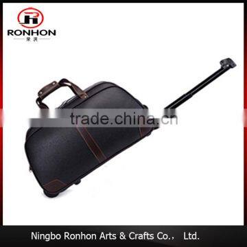 Practical trolley handle and wheel PU leather travel bag, hand bag