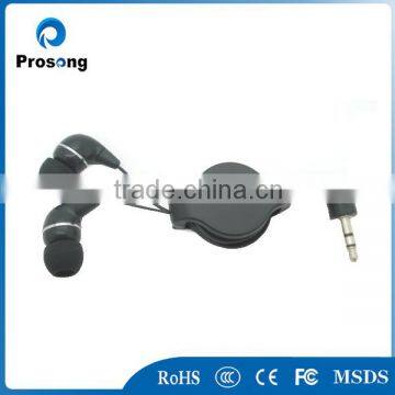 Hot sale retractable mp3//phone earphone for promotion at factory price