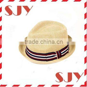 Women Men Summer Double Colors String Short Brim Straw Fedora Hat