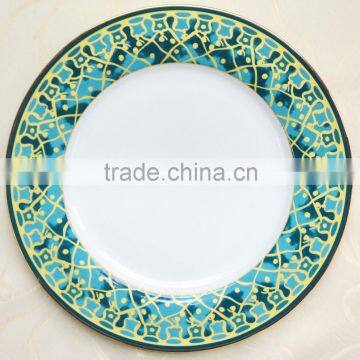 Flat plate with colorful decal of good quality porcelain