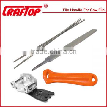 Chain saw file and handle for chain sharpening