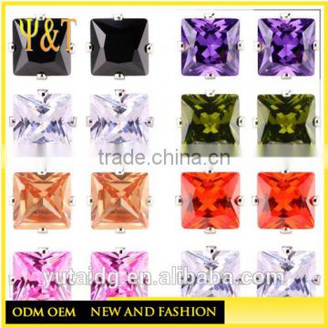 Jingli Jewelry wholesale fashion black square cz stone Stud Earrings,colored stone stud earrings (AH-007)