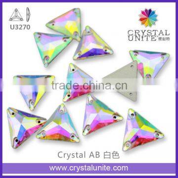 Crystal AB Stone Sew on Rhinestone Triangle Shape with 3 Holes