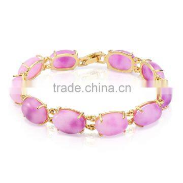 Romantic gold jewelry women 's fashion gold pink stone charm bracelet