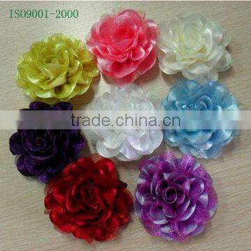 wholesale artificial fabric flower/stain ribbon flower/chiffon flower