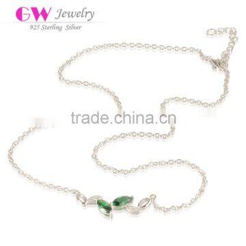 Fashionable Silver Necklace With Green Zircon Stones 925 Italy Silver Necklace Pure Silver Necklace