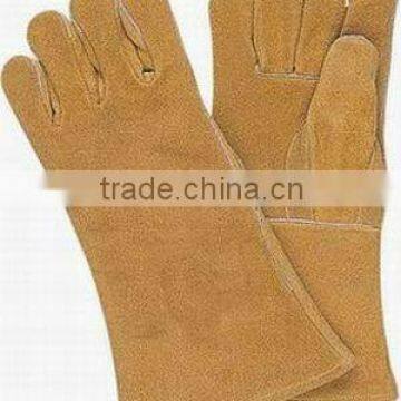 yellow 14'' cow split leather welding gloves in Green