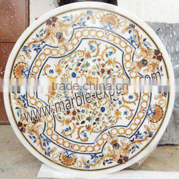 white Marble Inlay Table Top, white Pietre Dure Round Dinning Table tops