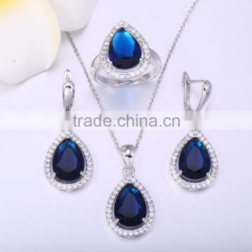 Fashion blue water drop shape jewelry,engagement and wedding band sets