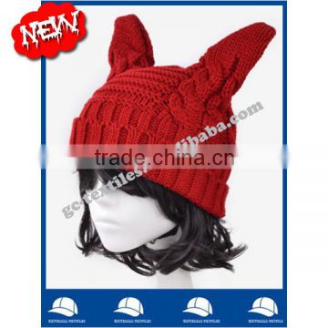 hot sale new product for 2014 Wholesale china manufacture factory OEM CUSTOM LOGO Horns winter women acrylic beanie hat and cap