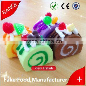 Wholesale plastic squishy fake mini cake roll refrigerator magnet for home decoration