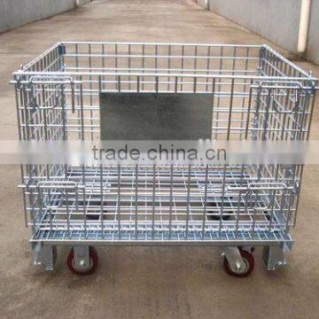 Warehouse foldable storage cage with 4 wheels