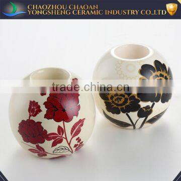 Ceramic Floral Decal Round Candle Holder & Dome (candle not included)