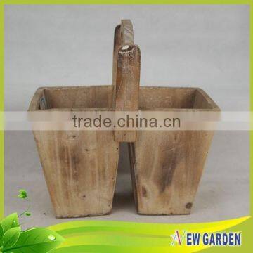 Elegant Handmade Indoor And Outdoor Wood Split Pot Planter With Handle photo-5