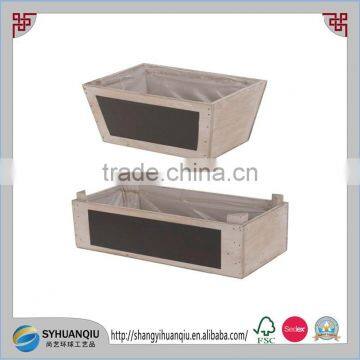 SET OF 2 WOODEN DECORATIVE PLANT POTS WITH BLACKBOARD WASH IDEAL FOR SEEDS