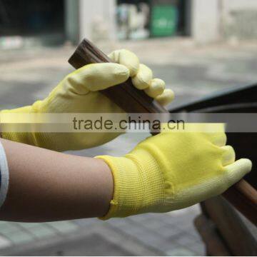 NMSAFETY 13g yellow nylon liner PU wroking gloves /Industrial gloves good grip in dry enviroment