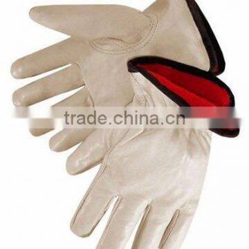 Warmth cow grain leather winter driver gloves with fleece lining ZM704-H