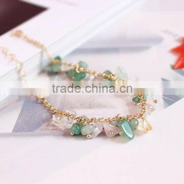 Raw Stone Charms Gold Chain Bracelet Crushed Stone Bracelet