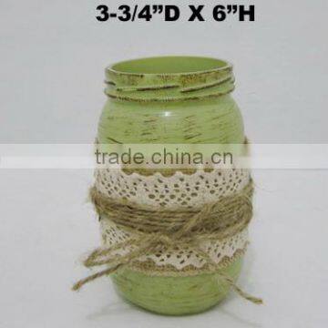 6"H Lace Ribbon Antique Paint Glass Bottle Decoration