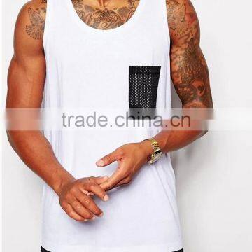 wholesale cotton plain tank top with mesh pocket