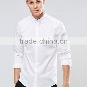 Guangzhou High Quality Custom Long Sleeve Spread Collar Mens 55% Cotton 45% Polyester Casual White Solid Office Shirts