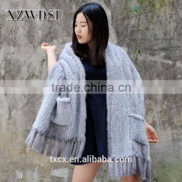 CX-B-27 Mink Fur And Rabbit Fur Winter Women Dress Long Wraps Shawls photo-6