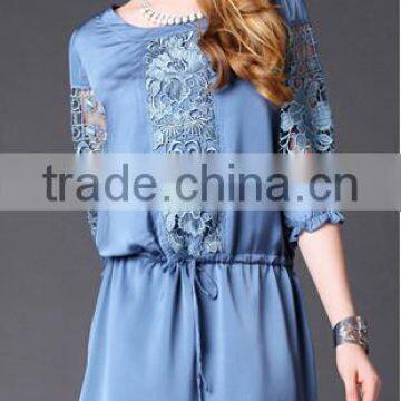 Fashion Factory Price Loose Half Lace Sleeve Silk Dress Designer photo-5