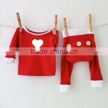 High Quality Pure Cotton Printed Heart At Front Of Top Kids Pajamas Sleepwear