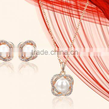 Rose Gold Plated Pearl With CZ Stuuded Party Wear PendantSet photo-2