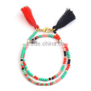 Fashion Japan Seed beads bracelet double layer pendant with tassel long chain