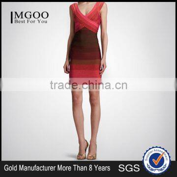 MGOO Wholesale Beautiful Women Dress Custom OEM/ODM Deep V Neck Bandage Dress Sexy Party Red Color Dress H701 photo-2