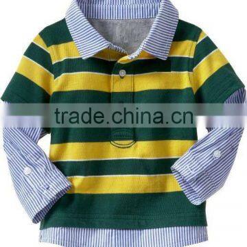 BOYS LONG SLEEVE POLO SHIRT WITH PLAID COLLAR & CUFFS