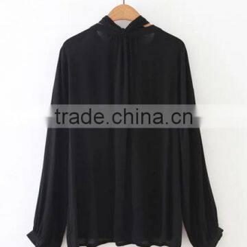 Runwaylover EY2356B Hot Sale 2017 Ladies Elegant Stand Collar Loose Blouse photo-6