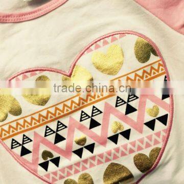 2.14 Valentine Pink/golden Heart Aztec Pant Baby Kids Wear Girls Spring Clothes With Matching Necklace and bw Set photo-3