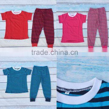 wholesale children organic cotton fabric pajamas kids girls matching fancy striped pajamas