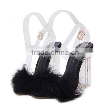 B22414A Ladies High-end Temperament Fluffy Crystal Heel Toe Shoes High-heeled Sandals photo-4