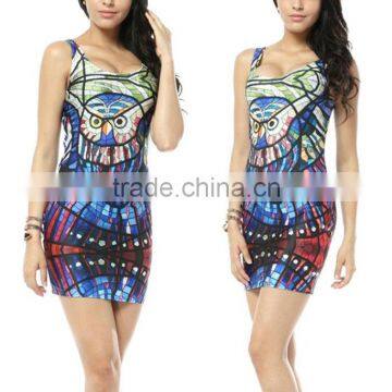 2013 New Women's Digital Print Designer One Piece Party Dress Owl & Block Vintage Stylish Casual Dress S117-120