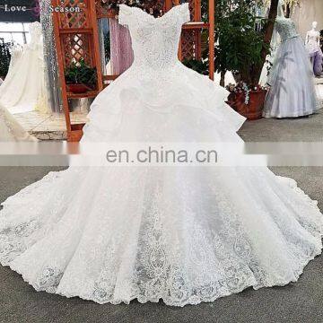 LS00348 off shoulder elegant ivory peplum long train lace up organza wedding gowns philippines