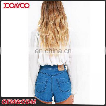 Wholesale Women Fashion Medium Wash High Waist Jean Pants Lace-up Summer Ladies Denim Shorts