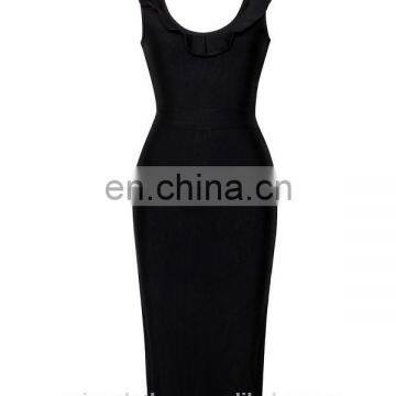 Amigo 2017 New Style Sleeveless Lotus Leaf Collar Backless Sexy Bandage Dress Midi Evening Dresses for Women Party Wear photo-3
